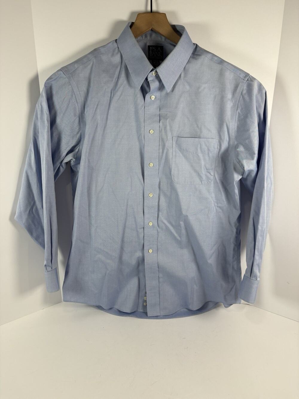 Jos A Bank Travelers Collection Shirt Mens 16.5 33 Slim Fit Blue Cotton Dress
